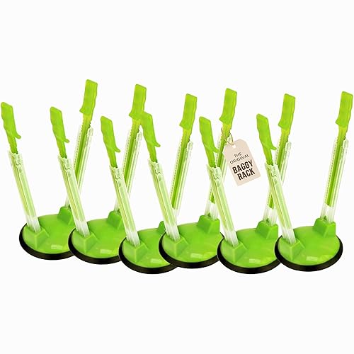 Baggy Rack - (6 Pack) Sandwich Bag Racks, Clip Food Storage Bags Onto Holder, Best Opener for Freezer & Storage Baggie - Ideal Plastic Kitchen, No…