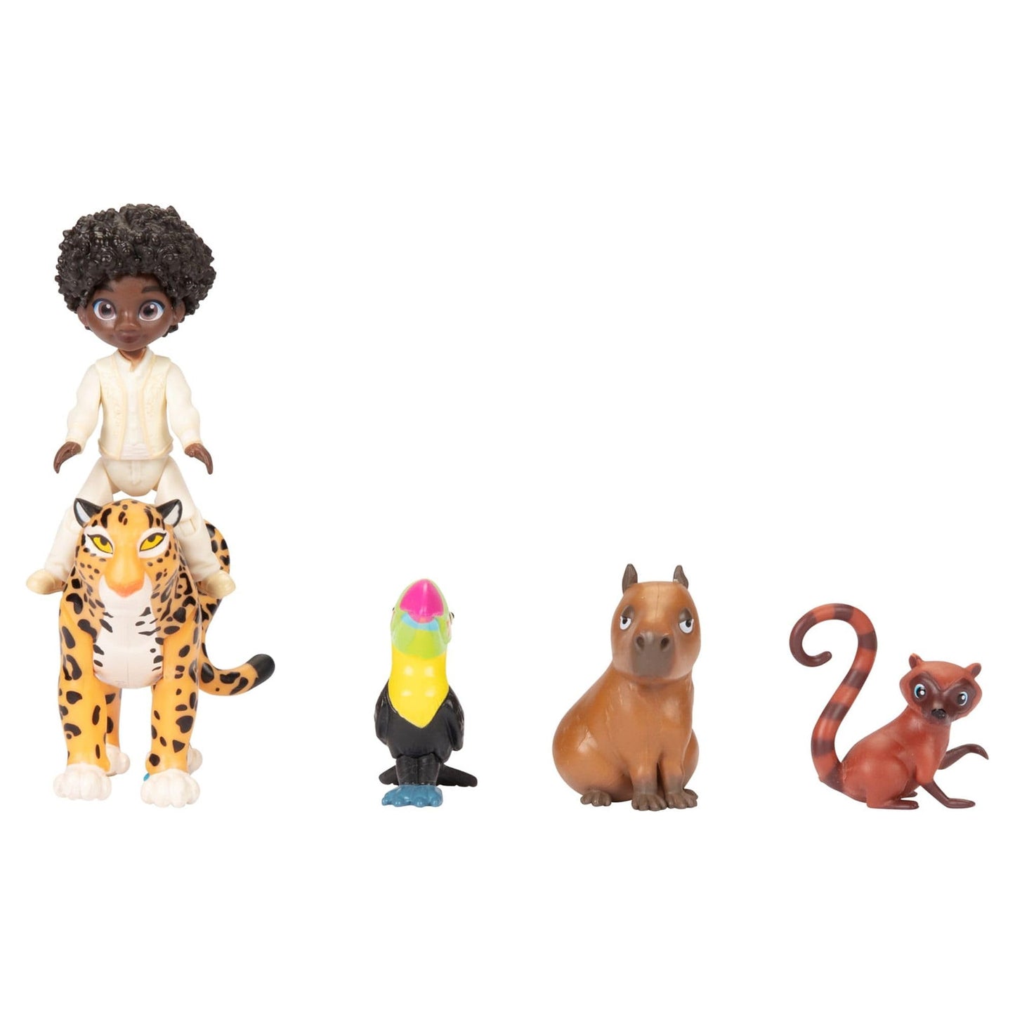Disney Encanto - JK225581 - Antonio + Animals Figurine Set - Antonio Madrigal & 1 Jaguar, 1 Toucan, 1 Capybara and 1 Coati