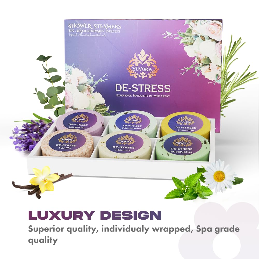 Shower Steamers Gift Set - 6 Aromatherapy Shower Bombs with Essential Oils - Relaxation & Stress Relief Spa Gift for Women & Men - Natural Self-Care…