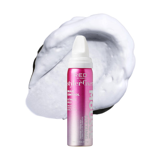 Red by Kiss Setting Mousse Braid Frizz Control, Curl Definition, Shine, Maximize Volume, Ultimate Hold, Long Lasting, Non Sticky Creamy Foam Style