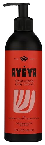Ayeya Moisturizing Body Lotion - Joy - Cinnamon, Sandalwood & Vanilla Scent - Balancing Daily Lotion with Moringa Oil for Dry or Oily Skin - 12 Fl Oz