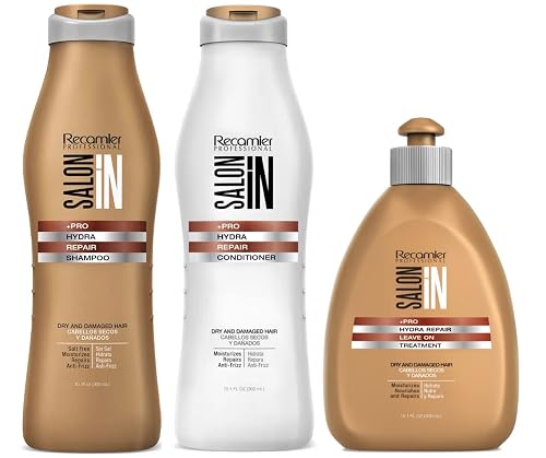 Salon In by Recamier | Hydra Repair Kit - Shampoo, Conditioner (33.8 fl oz Each) & Leave-On (10.1 fl oz) | Dry And Damaged Hair