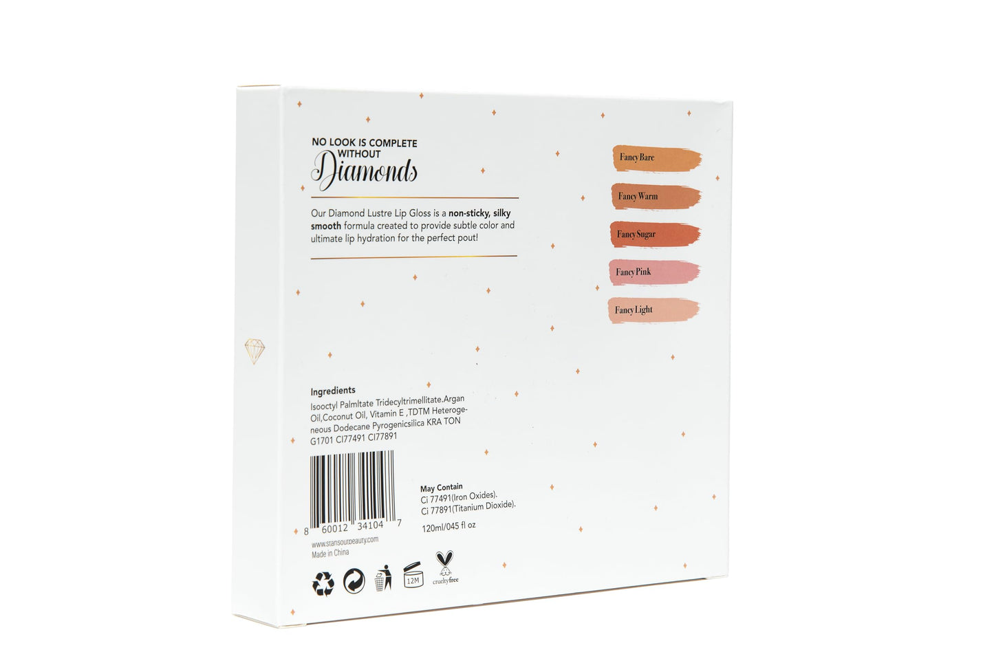 StansOut Diamond Lustre Lip Gloss Bundle - 5 Pack - New Exquisite Packaging - Fancy Warm, Light, Pink, Sugar, Bare - Vitamin E & Argan Oil Infused -