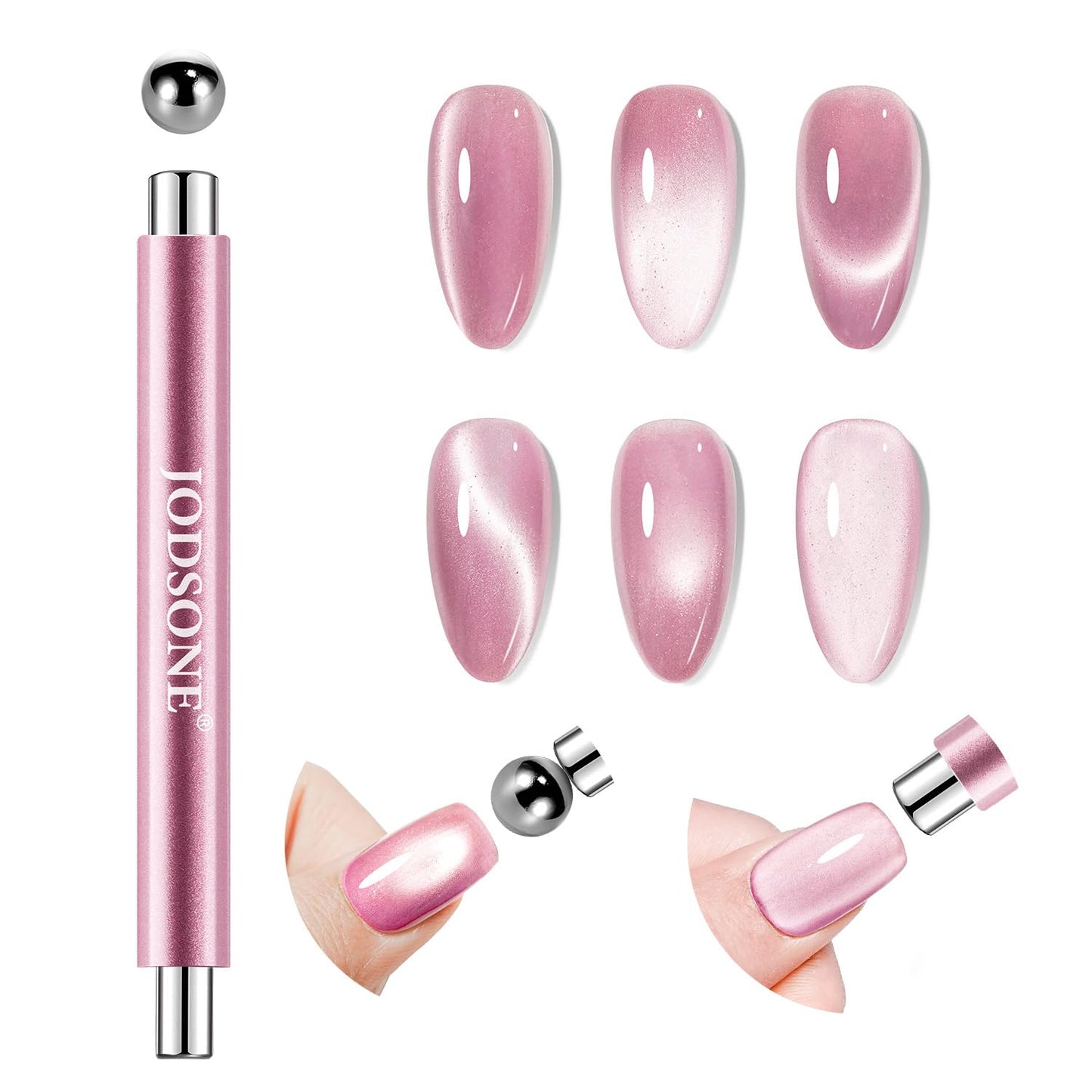 JODSONE 3-in-1 Cat Eye Magnet Nail Art Tool,Pink Gold Cylindrical & Round Ball Nail Magnet Pens, Multi-Effect Magnets for Cat Eye Gel Polish DIY at Beauty and Personal Care JODSONE Default Title