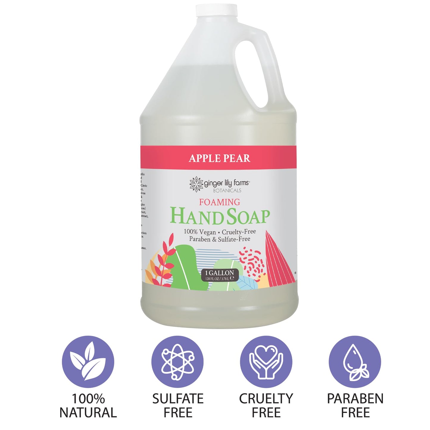 Ginger Lily Farms Botanicals All-Purpose Foaming Hand Soap Refill, 100% Vegan & Cruelty-Free, Apple Pear Scent, 1 Gallon (128 fl oz)