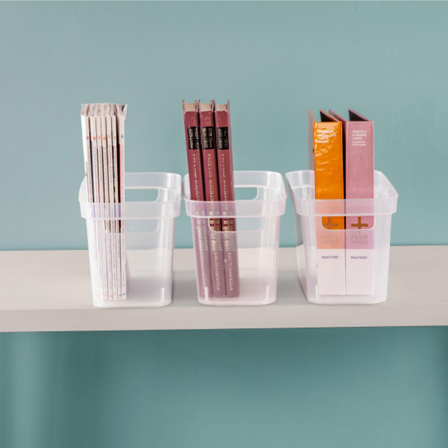Sterilite 6.25x6.25x15 Inch Narrow Modern Storage Bin with Comfortable Carry Through Handles and Banded Rim for Household Organization, Clear (8 Pack)