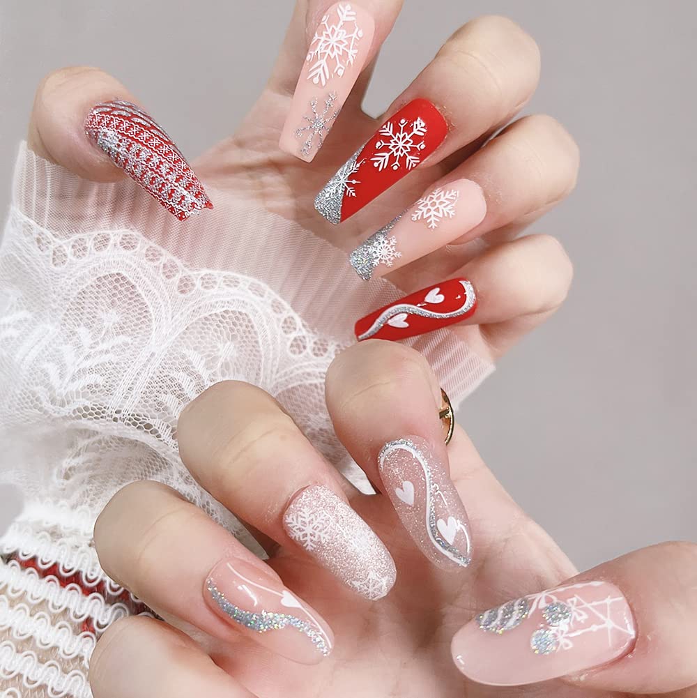 Christmas Nail Art Stickers, Snowflake Nail Decals 3D Self-Adhesive Gold Silver White Snowflake Elk Bell Xmas Tree Winter Nail Design DIY Christmas