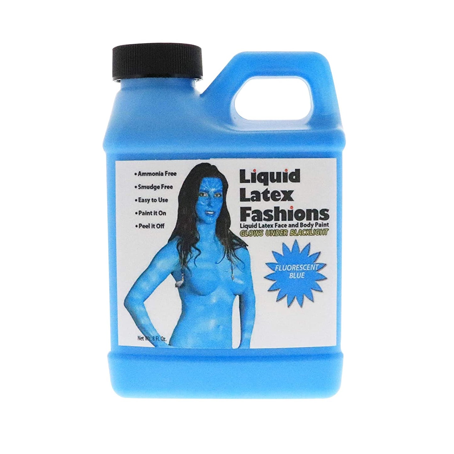 Fluorescent Blue 8 Oz - Liquid Latex Face and Body Paint, Black Light UV Reactive GLOW, Ideal for Cosplay, Costumes, Concerts, Halloween and Theater