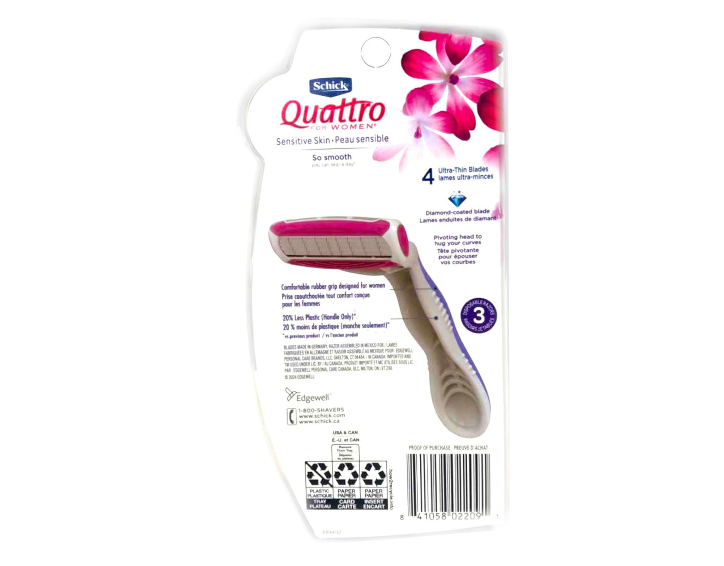Schick Quattro for Women Disposable Sensitive Skin, 3 Count (Pack of 1)