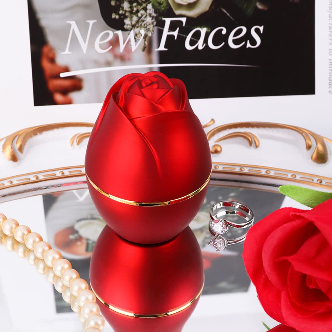 Rolin Roly Red Ring Box with LED Light Rose Jewelry Ring Case Jewellry Display Gift Boxes for Mother's Day Wedding Ring Box Ceremony Engagement…