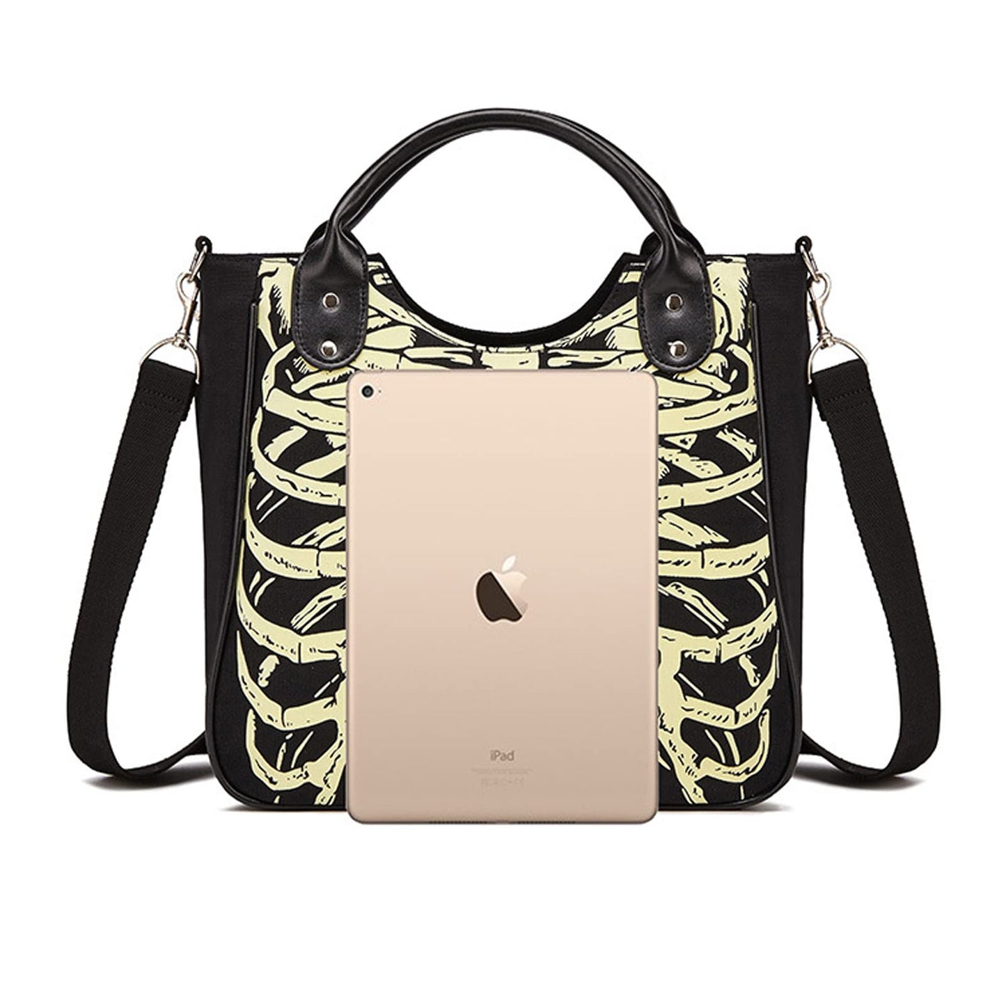 Gothic Backpack Canvas Bag Luminous Fashion Skull Crossbody Printed Bag Zipper Luminous Striped Shoulder Bag (Sternum Bag)