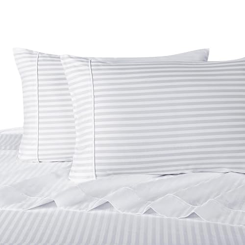 Royal Hotel Bedding Stripe White King Size Pillowcases, 2PC Pillow Cases, 100% Cotton, 300 Thread Count, Sateen Striped