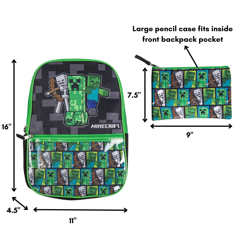 BIOWORLD Unisex Minecraft 5-Piece School Backpack Set (Little Kid/Big Kid), Green, One size