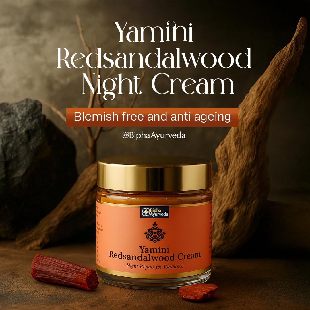 Bipha Ayurveda Yamini Red Sandalwood Face Night Cream With Vitamin E, Red Sandalwood Oil, Virgin Coconut, Almond And Lavender Oil For Flawless