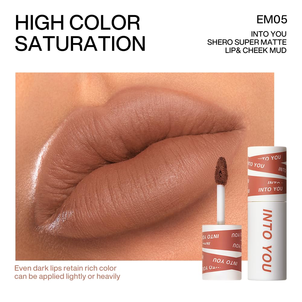INTO YOU Matte Nude Lipstick for Women, Waterproof Liquid Lipstick Long Lasting Makeup with Lightweight Mud Texture, Dual-use for Lips and Cheek
