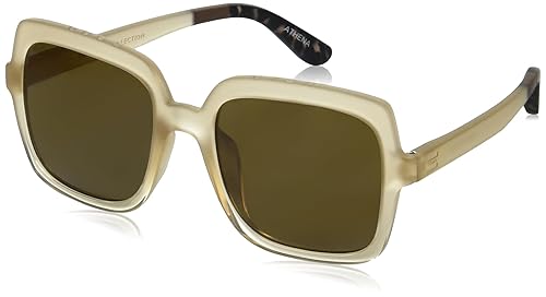 TOMS Women's Athena Square Sunglasses, Matte/Shiny Oatmilk Crystal Fade, 56-20-148