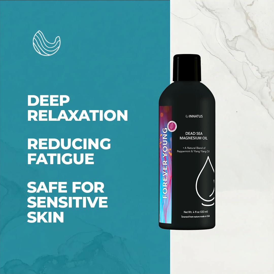 Natural Dead Sea Magnesium Oil - 4oz Topical Oil for Muscle Relief & Skin Hydration - Infused with Natural Oils (Peppermint)