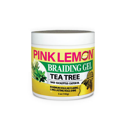 PINK LEMON Braiding Gel - Tea Tree - Maximum Hold, No Flaking, Long Lasting Hold, High Shine. For Micro, Inter, Dread, Faux, Loc, Twist, Braid, Edge