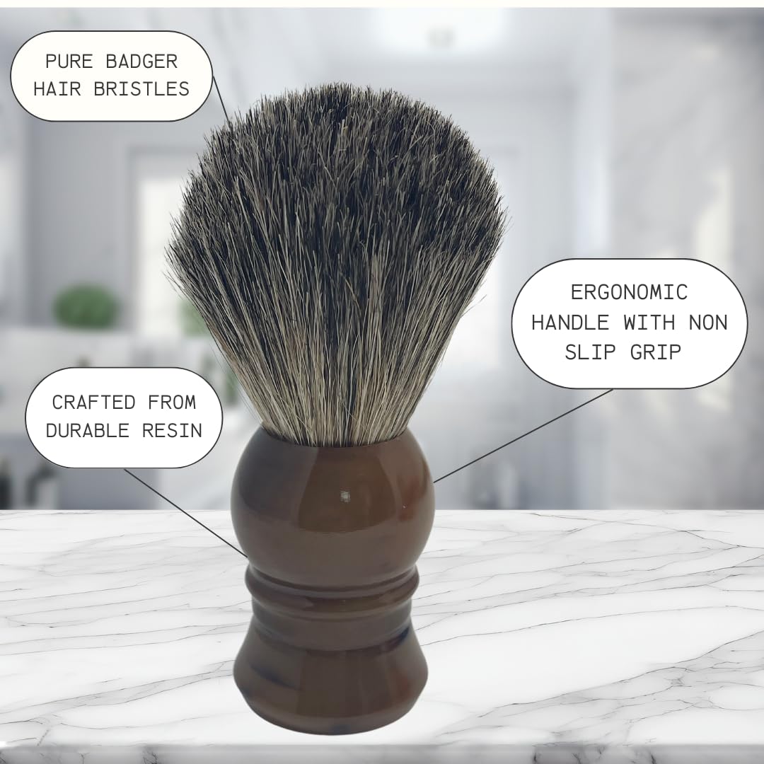 G.B.S Pure Badger Shaving Brush, Extra Soft Bristles, Holds More Lather, Generates Great Lather, Horn Resin Design Handle - Perfect for Shaving Soap Beauty and Personal Care G.B.S