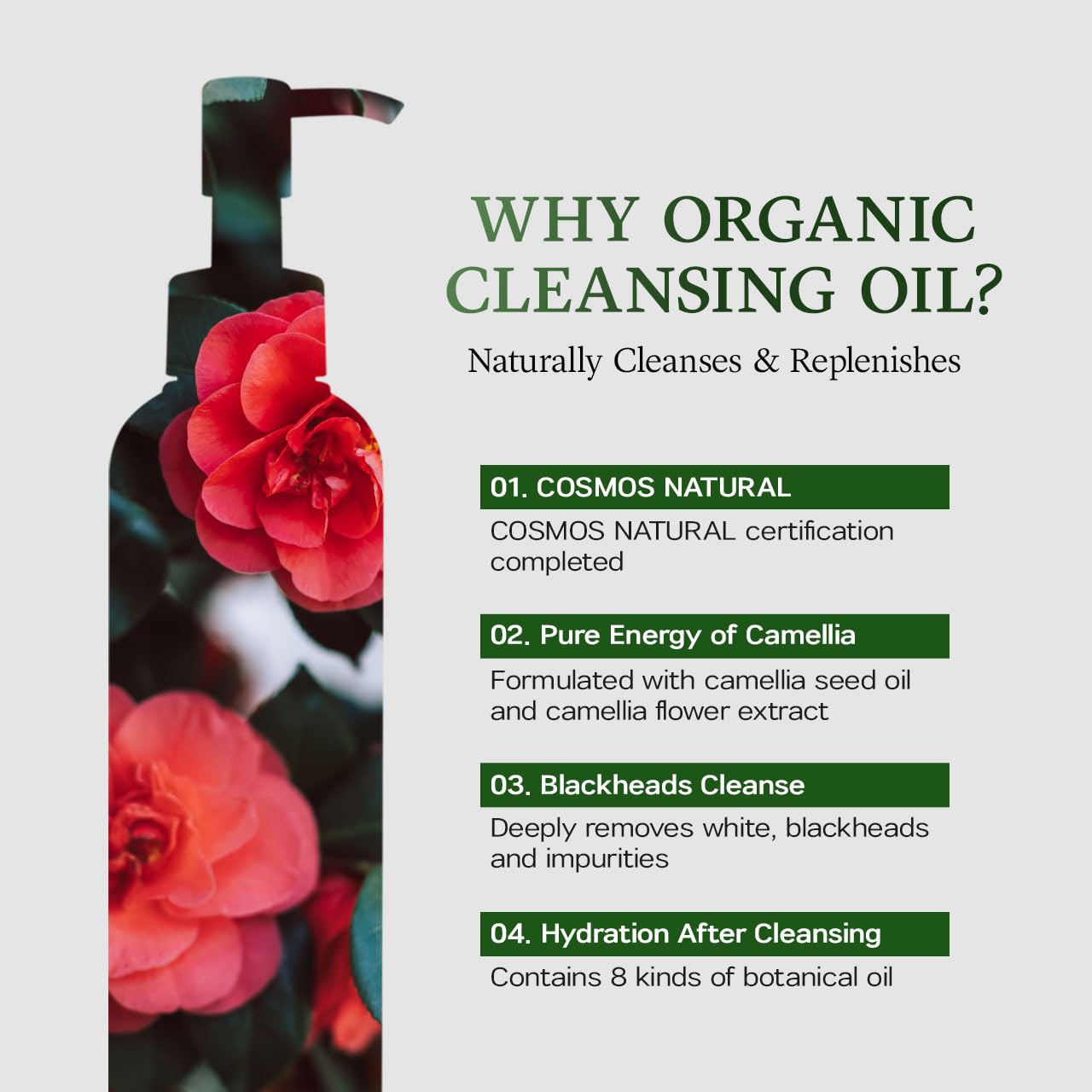 SanDaWha SKINCURE Camellia Natural Mild Cleansing Oil - Korean Skincare Deep Makeup Remover & Pore Cleanser for Blackheads and Sebum with 8 Plant