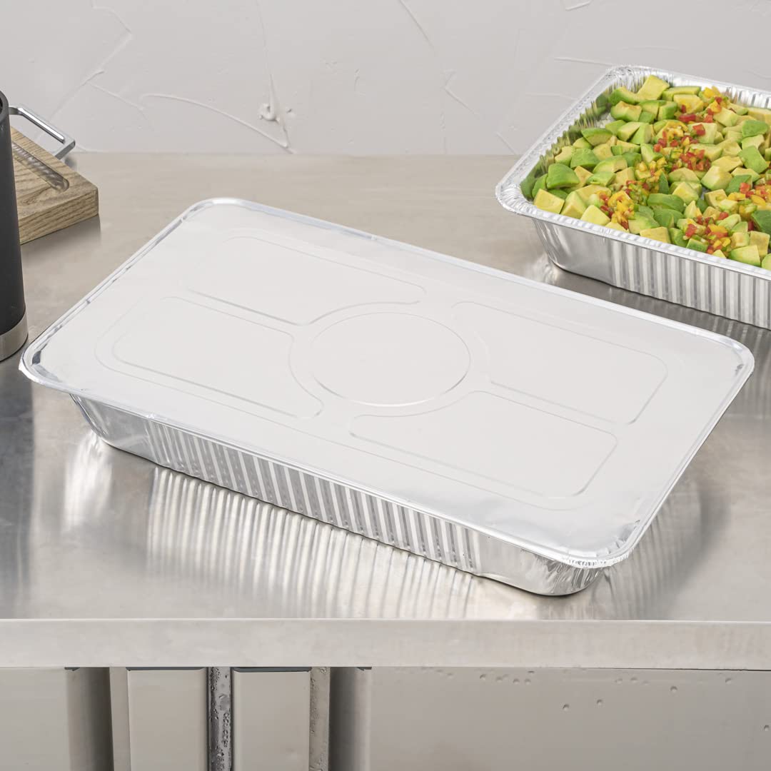 Restaurantware Aluminum Pan Cover 25 Count 21.06 x 13.5 Inch Oven Friendly Disposable Pan Lid Full Size Foil Lid Temperature-Sealing Silver…