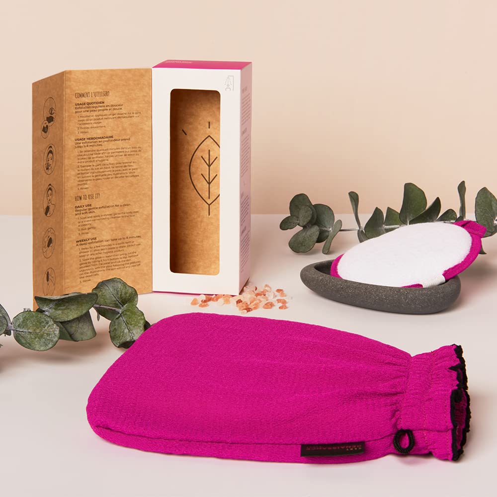 Renaissance Glove a body Exfoliating Mitt with face scrubbing accessory by Daniele Henkel - Vegan more effective & resistant than a loofah, brush or