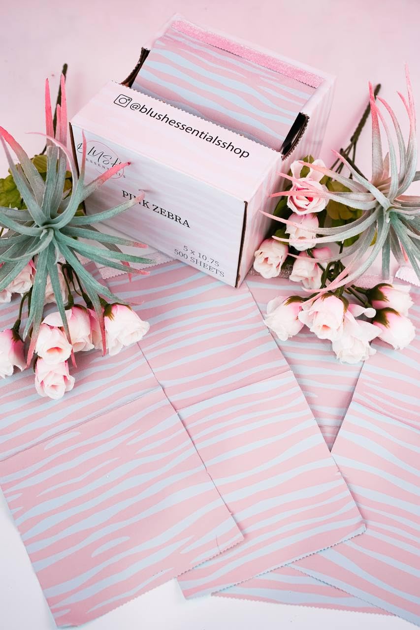 Blush Essential Pink Zebra Hair Salon Aluminum Foils - 500 Sheets, 5in x 10.75in - Tin Foil for Highlighting, Balayage, and Hair Color, Cute Hair
