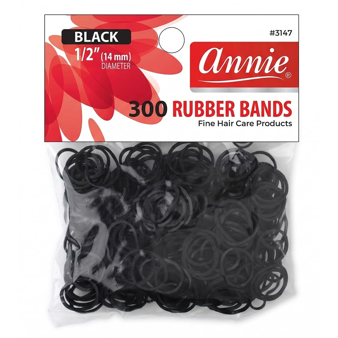 Annie Rubber Bands 14mm, 300 Count Black Elastic Hair Ties for Braids, Ponytails & Styling, Soft Durable No-Snag Bands for All Hair Types, Salon Value Beauty and Personal Care Annie Default Title