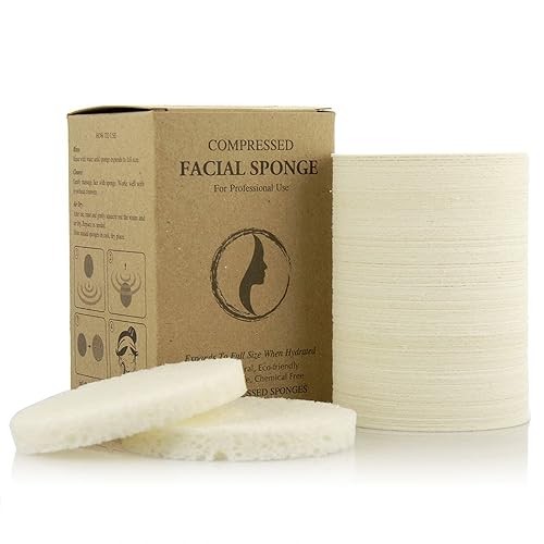 Appearus Natural Cellulose Facial Sponges - 100 Pack (Compressed) - Professional Spa Facial Sponge Pads for Cleansing, Exfoliating, Makeup Removal