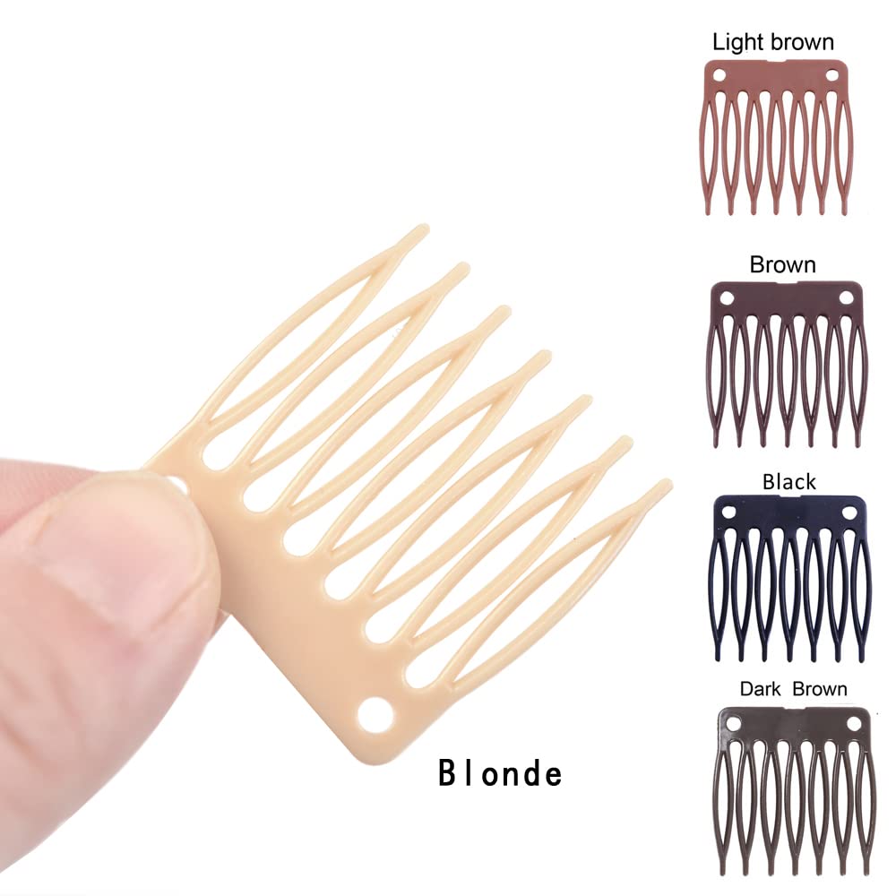 50 Plastic Wig Combs - 7-Teeth Hair Clips for Wig Making and Accessorizing (Blonde)