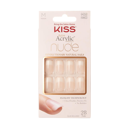 KISS Salon Acrylic Press On Nails, Nail glue included, 'Cashmere', French, Medium Size, Squoval Shape, Includes 28 Nails, 2g Glue, 1 Manicure Stick, 1 Beauty & Personal Care KISS