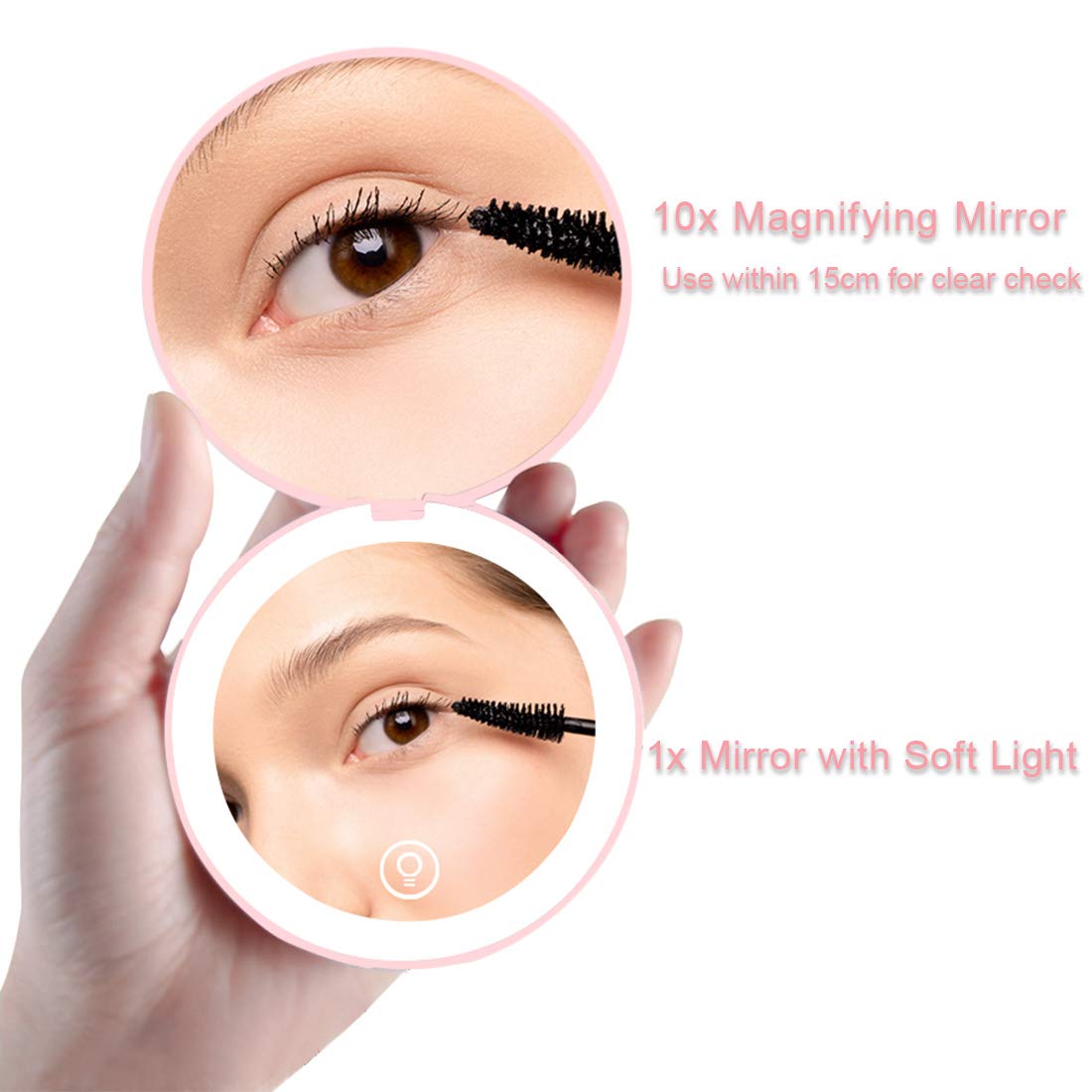 Milishow Compact Mirror with LED Light,1x/10x Magnifying Rechargeable Mirror,3.5in, Dimmable Travel Mirror for Purse,Pocket,Handheld 2-Sided Makeup