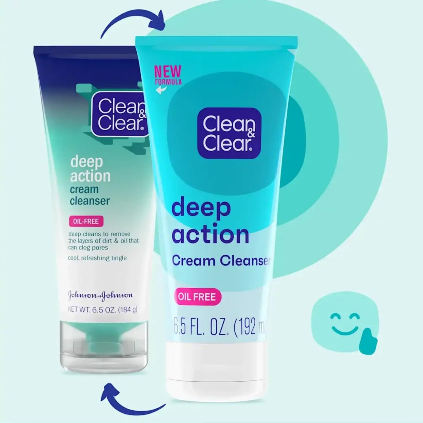 Clean & Clear Oil-Free Deep Action Cream Facial Cleanser with Salicylic Acid Acne Medication, Cooling Face Wash for Deep Pore Cleansing of Acne-Prone