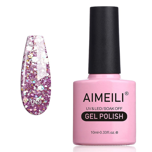AIMEILI Soak Off U V LED Gel Nail Polish - Princess Glitter (049) 10ml