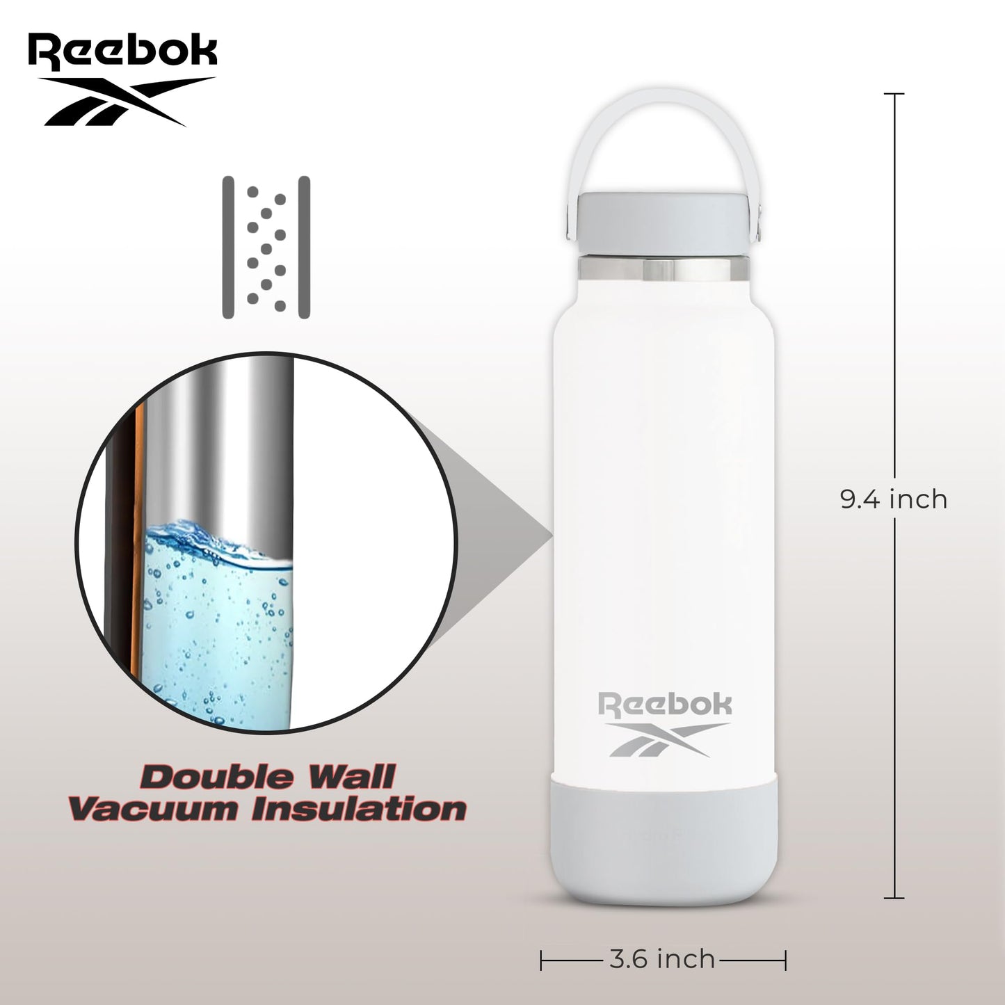 Reebok Stainless Steel Wide Mouth Water Bottle With Flex Cap For Outdoor - 32 oz - Double Wall Vacuum Insulated Sports Water Bottle With Silicone…