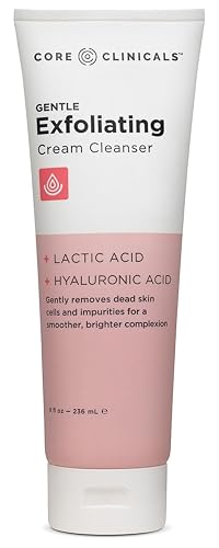 Core Clinicals Gentle Exfoliating Cream Cleanser - Lactic Acid & Hyaluronic Acid | Removes Impurities, Smooths & Hydrates (8 Fl Oz)