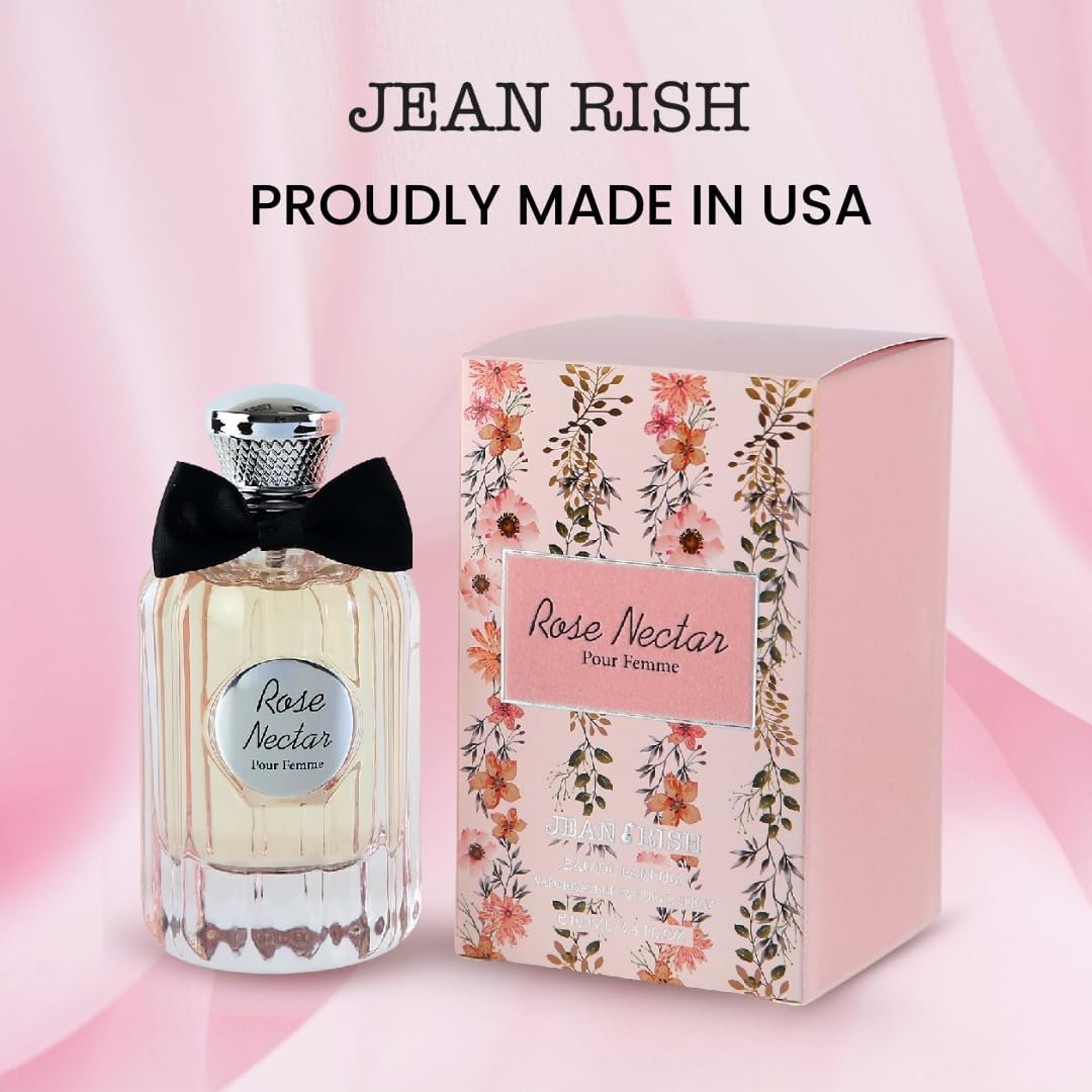 Jean Rish Rose Nectar Perfume for Women Eau De Parfum, Long-Lasting Luxury Fragrance, Made In USA - Rose, Cedar, Musk Scent - 100ml / 3.4 oz