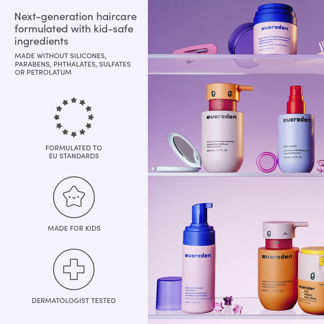 Evereden Kids Mini Hair Trio Set: Travel Size Hair Shampoo, Conditioner and Detangling Spray for Kids Ages 3+, Plant Protein Peptides & Argan Oil