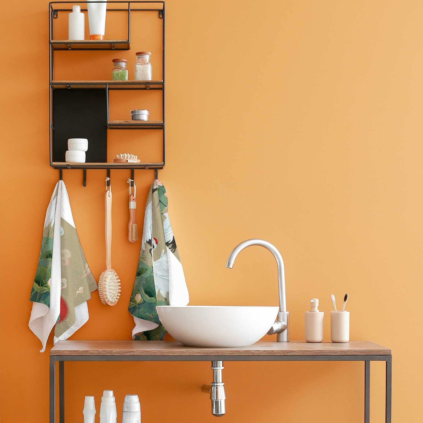 Hapuxt Hand Towels Face Towels Set of 2 Japanese Cranes Lotuses Asian Oriental Style Soft Comfortable Polyester Microfiber Fast Water Absorbent…