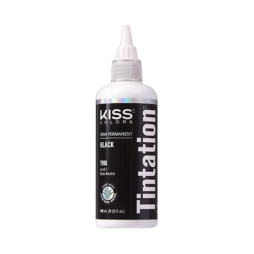 Red by Kiss Tintation Semi-Permanent Hair Color, Aloe Vera Water Based, Argan Oil, Olive Oil, Collagen & Keratin, Long-Lasting Color Dye (Black, 5 Fl