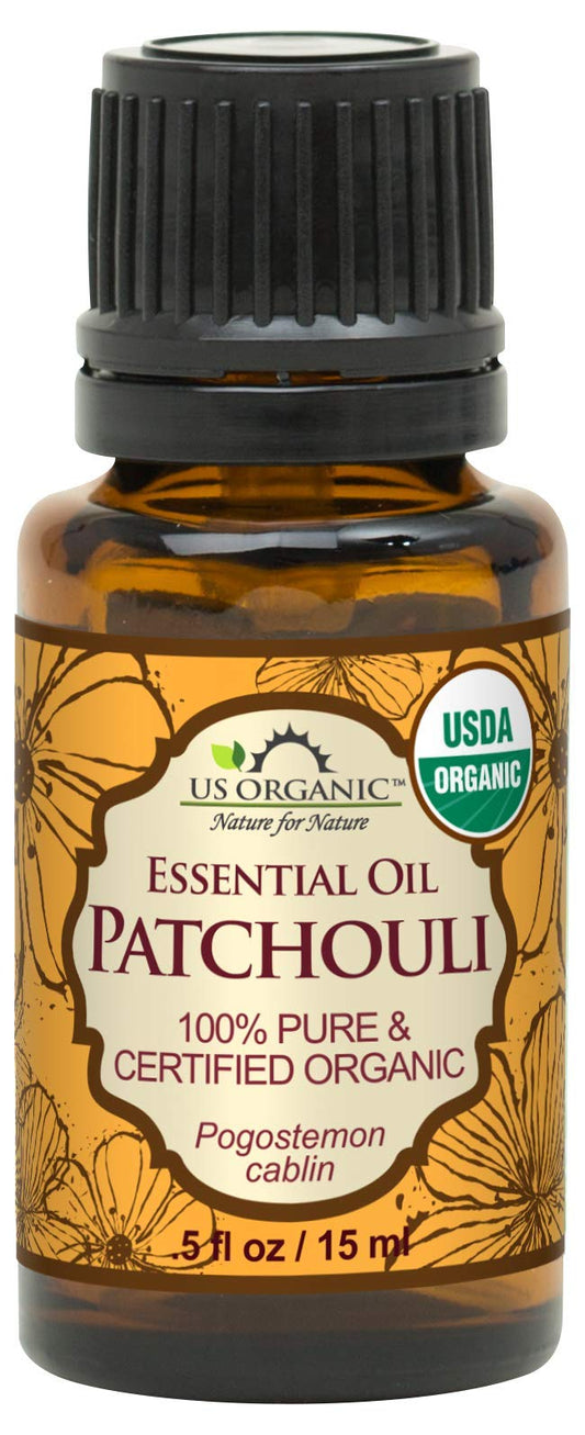 US Organic 100% Pure Patchouli Essential Oil - USDA Certified Organic, Steam Distilled - W/Euro droppers (More Size Variations Available) (15 ml / .5