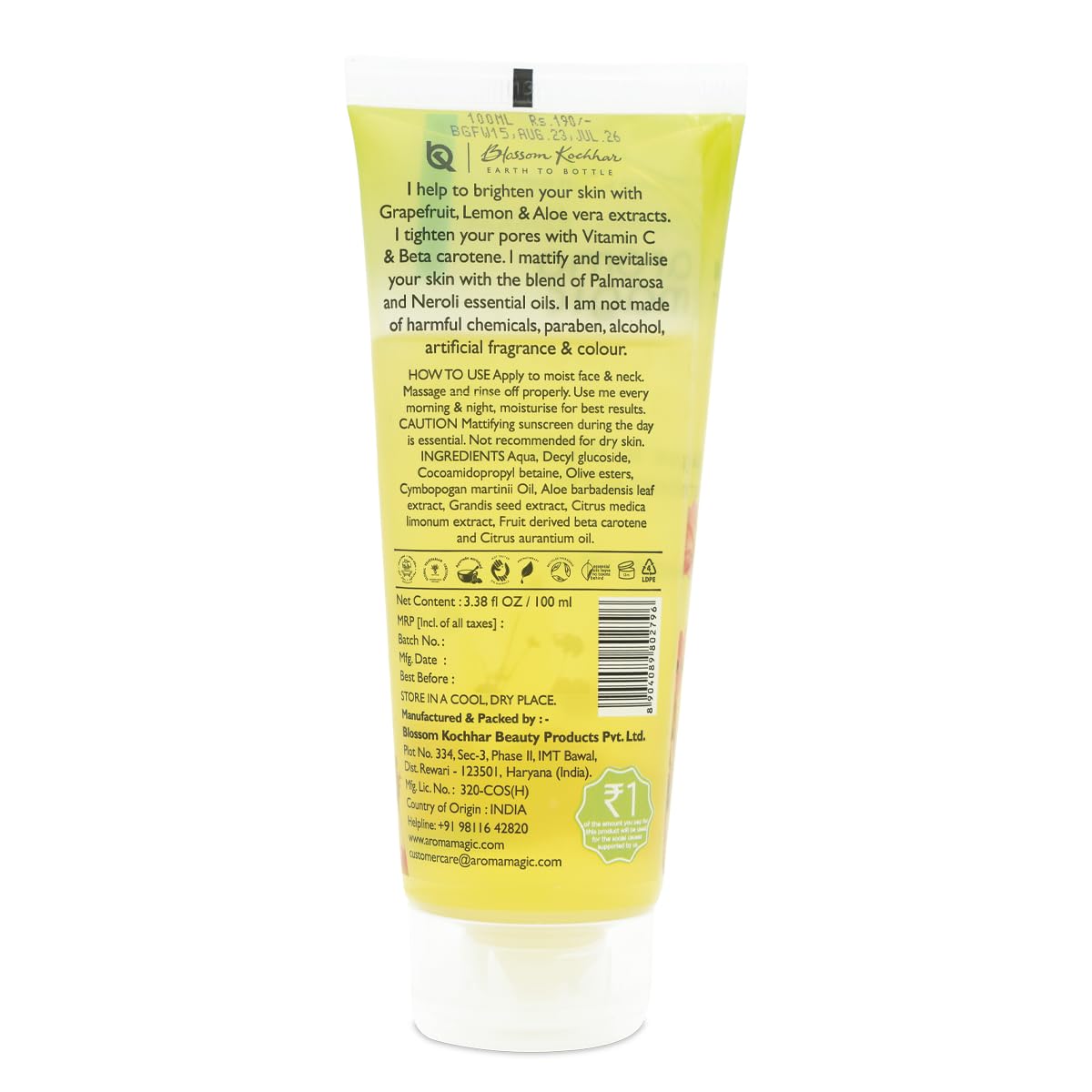 Aroma Magic Grapefruit Face Wash | Daily Cleanser for Normal to Oily Skin | Controls Oil, Tightens Pores, Revives & Refreshes Skin | Day & Night Use |