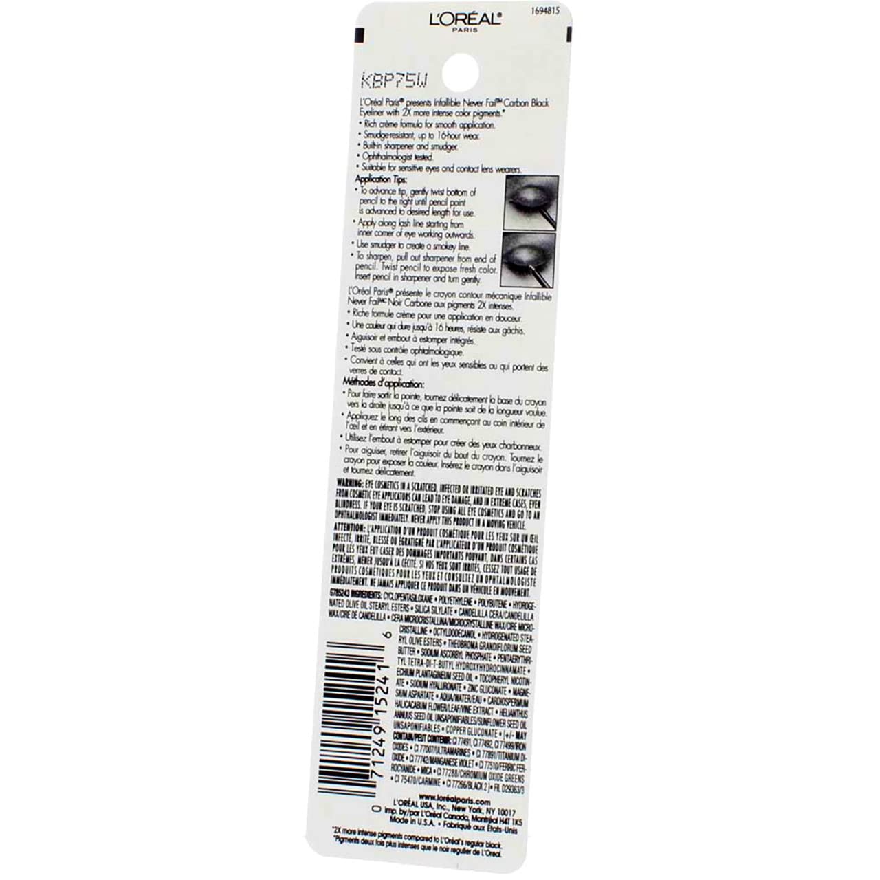 L’Oreal ParisInfallible Never Fail Eyeliner, Carbon Black [591], 0.008 oz (Pack of 2)