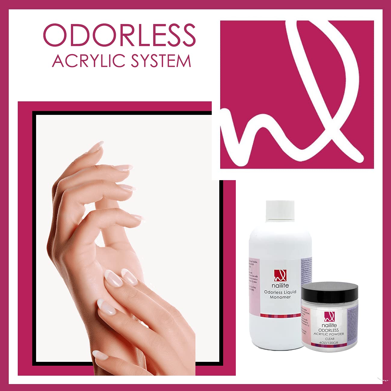 Nailite Odorless Liquid Monomer + White Acrylic Powder - Professional System for Nail Extension, Non-Yellowing Effect and EMA Formula - Kit 8 Oz. Beauty & Personal Care Nailite