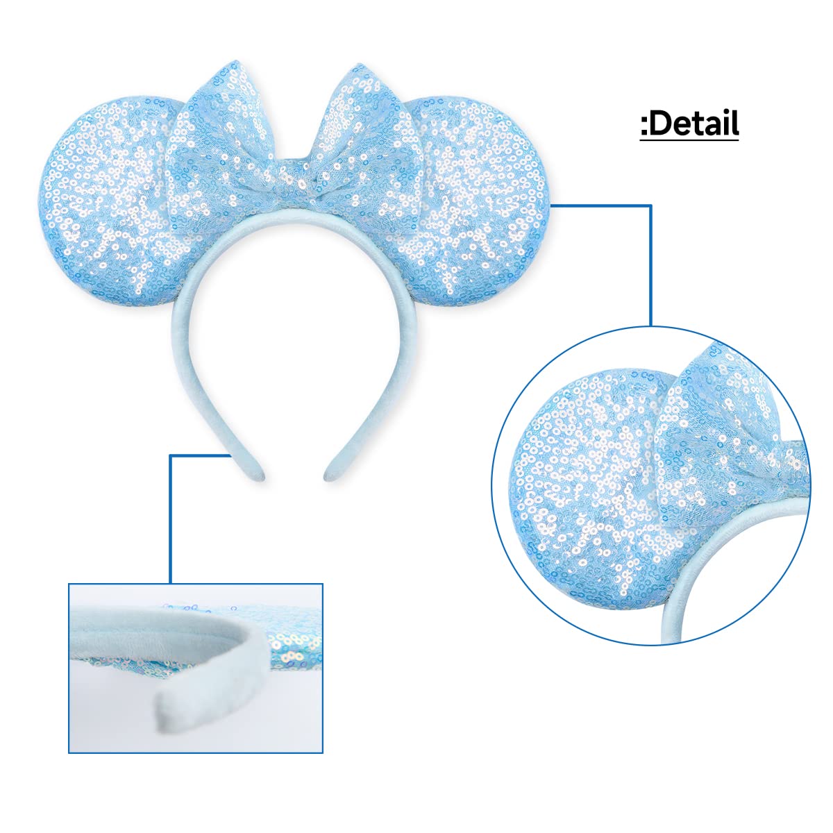 Seamoy Mouse Ears headband,2pcs Sequin Headband Glitter Hairband for Baby Shower Headwear Halloween Theme Party Decorations (Pink&Blue)