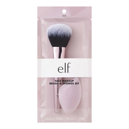 e.l.f. Complexion Brush & Sponge Duo, 2-Step Face Sponge & Makeup Brush Kit For Creating A Flawless Complexion, Vegan & Cruelty-Free