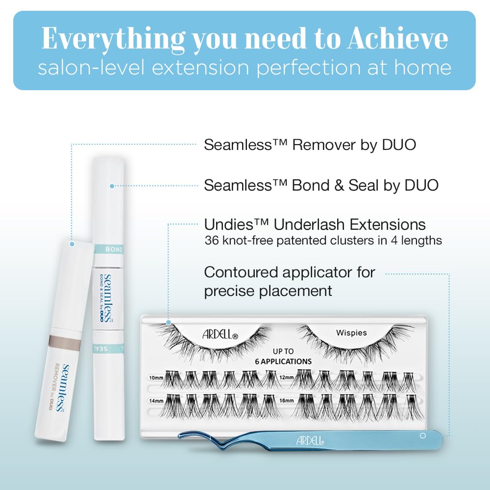 Ardell Seamless Eyelash Extension Kit, Wispies - Customizable DIY Lash Clusters, Includes Bond & Seal and Applicator for Long-Lasting Natural Lashes