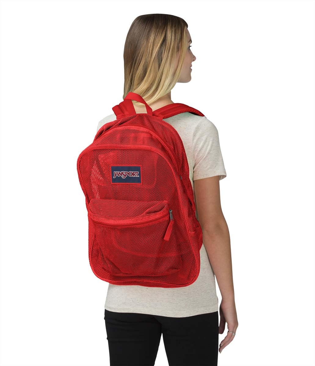JanSport Mesh Pack - See Through Backpack Ideal for Class, Work, Travel, or Beach Outings, Red Tape