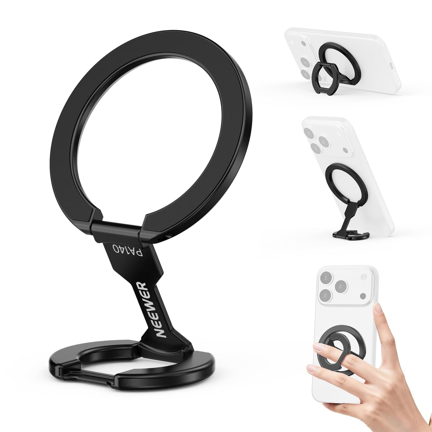 NEEWER Magnetic Phone Grip, Dual Side Magnet Cell Phone Ring Holder Stand Foldable Kickstand Portable Compatible with MagSafe iPhone Samsung Android…