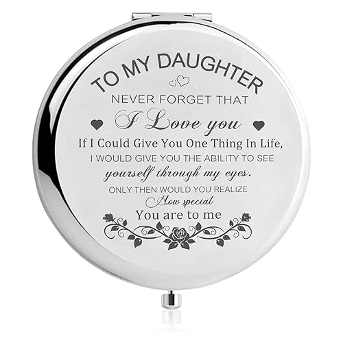 GAOLZIUY Daughter Gifts from Mom, Silver Daughters Compact Mirror, Birthday Gifts for Daughter from Mother for Daughters Birthday, Graduation Wedding